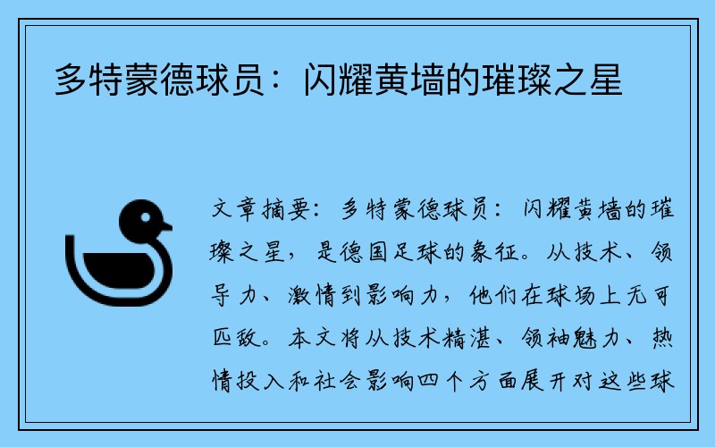 多特蒙德球员：闪耀黄墙的璀璨之星
